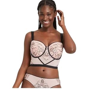 Auden Pink and Black Sheer Lace Overlay Corset Bra